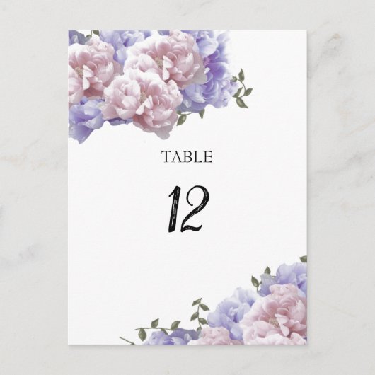 Peony Floral Table Seating Number Kaart (Voorkant)