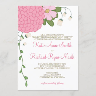 Peony Floral Wedding Invitation Kaart