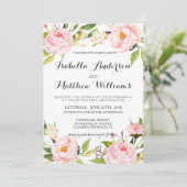 Peony Floral Wedding Invitation Kaart (Staand voorkant)