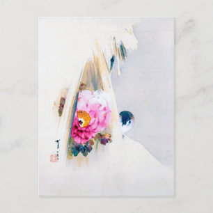 Peony Flower and Sparrow in Snow, Watanabe Seitei Briefkaart