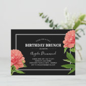 Peony Flower Birthday Brunch Black Kaart (Staand voorkant)