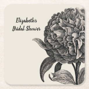 Peony Flower Elegant Floral Botanical Vierkante Kartonnen Onderzetter