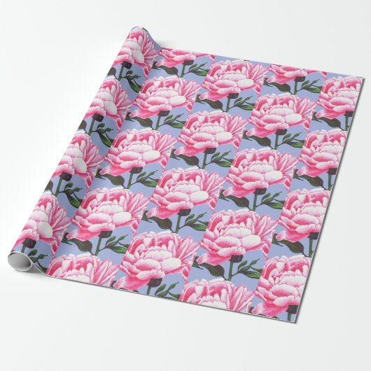 Peony Flower Pattern Pen Tekening Inpakpapier (Uitgerold)