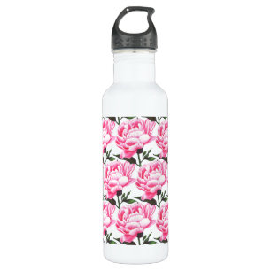 Peony Flower Pattern Pen Tekening Waterfles Waterfles