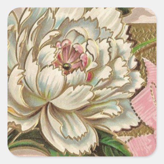 Peony Flower Vierkante Sticker (Voorkant)