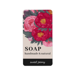 Peony Flowers Bloemen Handgemaakte Botanische Rood Etiket