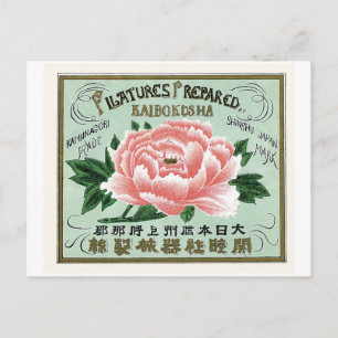 Peony Flowers Japans Zijderlabel Briefkaart