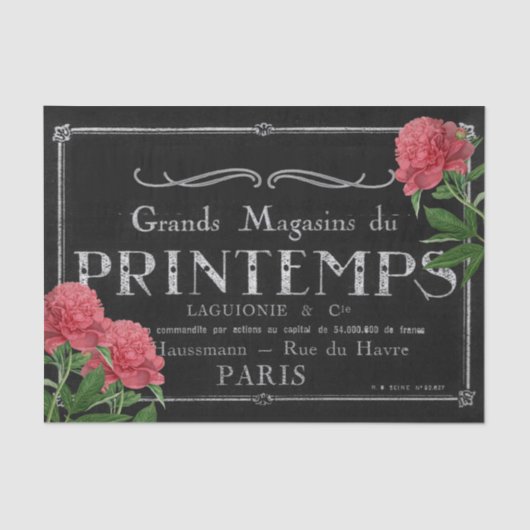  peony French Typography Black Decoupage Tissuepapier (Voorkant)