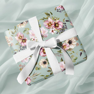 Peony Garden Jade Green Wedding  Cadeaupapier