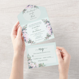 Peony Garden Mint Green All in One Wedding Invite All In One Uitnodiging