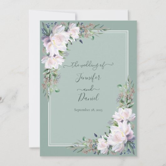 Peony Garden Sage Green Faire-part de mariage (Dos)