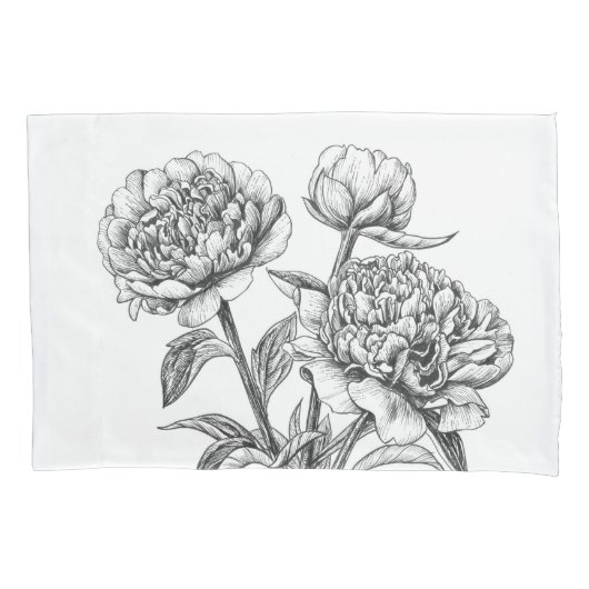 Peony-inkttekening Kussensloop (Voorkant)