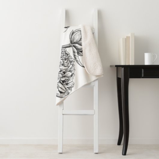 Peony-inkttekening Sherpa Deken (In situ)