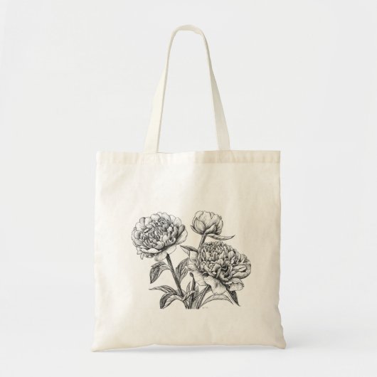 Peony-inkttekening Tote Bag (Voorkant)