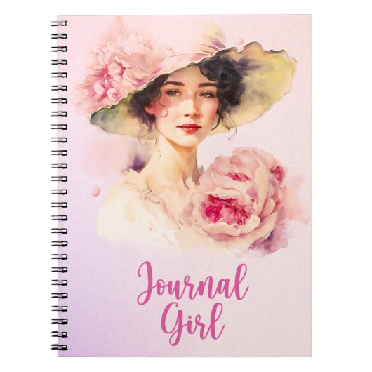 Peony Journal Girl Carnet Spiral - Rose (Devant)