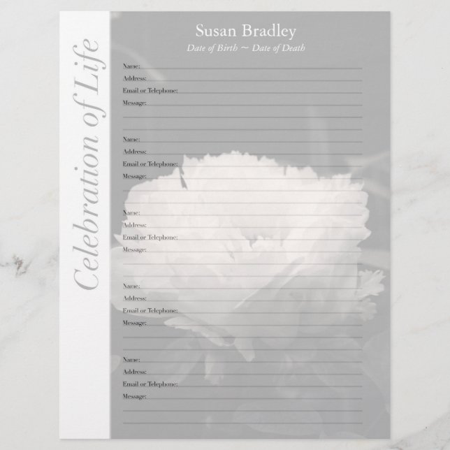 Peony Memorial Guest Book Multomap Filler Pages (Voorkant)