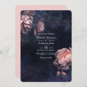 Peony Midnight Floral QR Code Weddenschap Kaart (Voorkant / Achterkant)