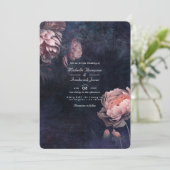 Peony Midnight Floral QR Code Weddenschap Kaart (Staand voorkant)