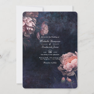 Peony Midnight Floral QR Code Weddenschap Kaart