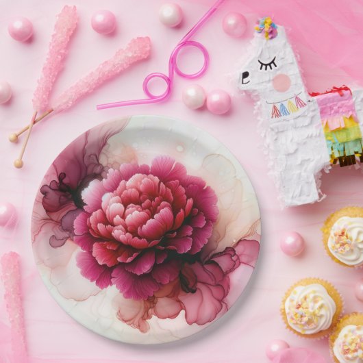 Peony Pink Alcoholinkt Abstract Papieren Bordje (Feest)