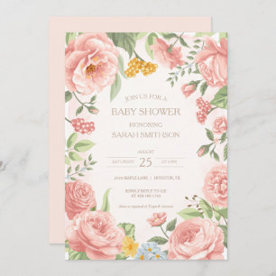 Peony Pink Botanisch Baby shower Kaart