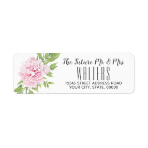 Peony Pink Waterverf Flower Etiket