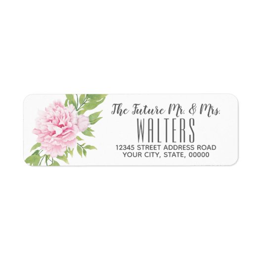 Peony Pink Waterverf Flower | Etiket (Voorkant)