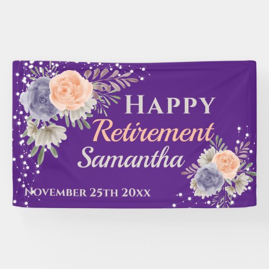 Peony Roos Floral Retirement Paarse Banner (Horizontaal)