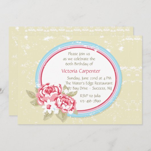 Peony rose (1) Invitation (Devant / Derrière)