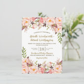 Peony Rose Blush et Gold Wedding Invitations (Debout devant)