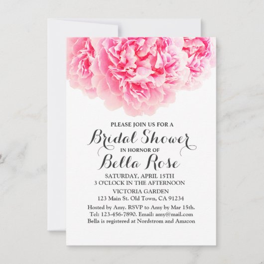 Peony rose gris argenté douche nuptiale invitation (Devant)