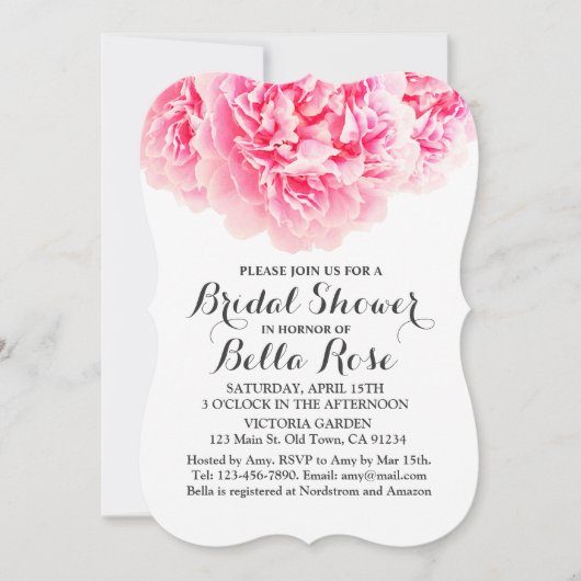Peony rose nuptiale invitations de douche nuptiale (Devant)