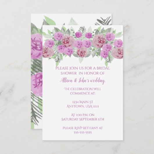 Peony rose vert nuptiale Invitation à la douche (Devant / Derrière)