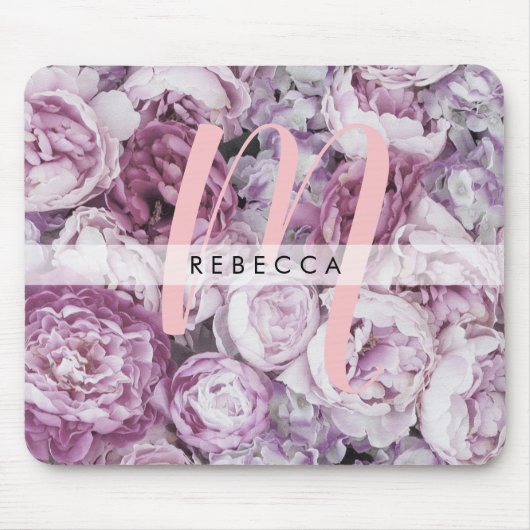 Peony Rozen Floral Pink Monogram Muismat (Voorkant)