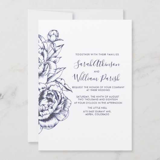 Peony Simple Faire-part de mariage (Devant)