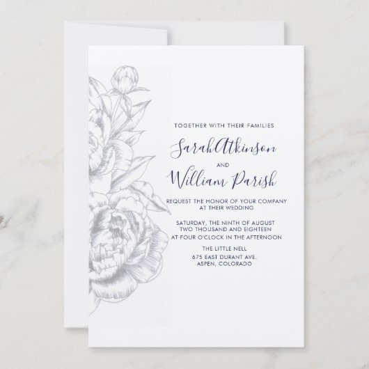 Peony Simple Faire-part de mariage (Devant)