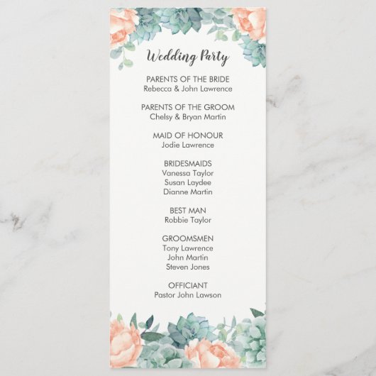 Peony Succulents Foliage Programme de mariage (Dos)