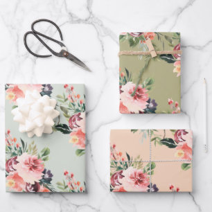 Peony Waterverf Bouquet Wrapping Paper Sheets