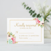 Peony Waterverf Elegant Gold Lijst Wedding RSVP (Staand voorkant)