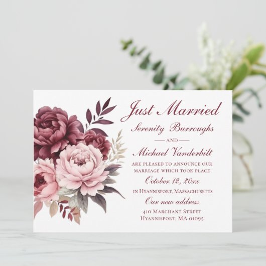 Peony Waterverf Floral is net getrouwd Aankondiging (Staand voorkant)