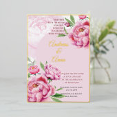 Peony Wedding Folie Uitnodiging (Staand Voorkant)