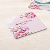 Peony Wedding Vierkante Kartonnen Onderzetter (Schuin)