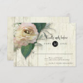 Peony White Hydrangea Fleurs Vintage Wood RSVP (Devant / Derrière)
