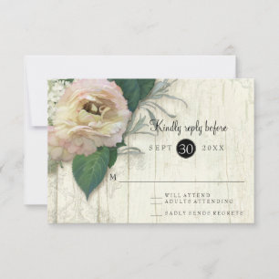 Peony White Hydrangea Flowers Wood RSVP Kaartje