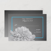 Peony wit en zwart met  kleur RSVP kaartje (Voorkant / Achterkant)