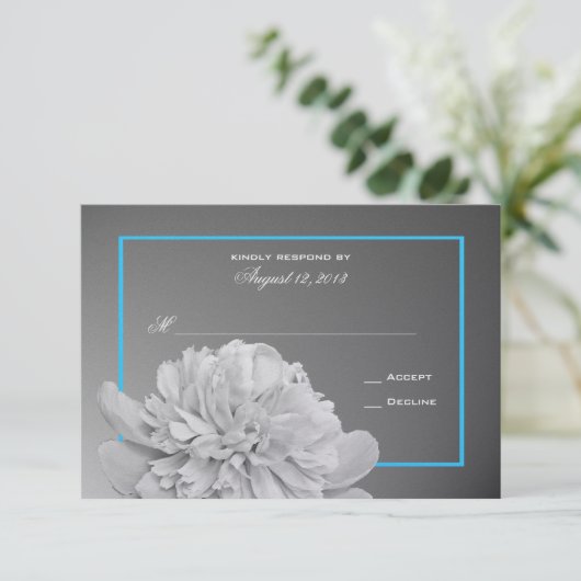 Peony wit en zwart met  kleur RSVP kaartje (Staand voorkant)