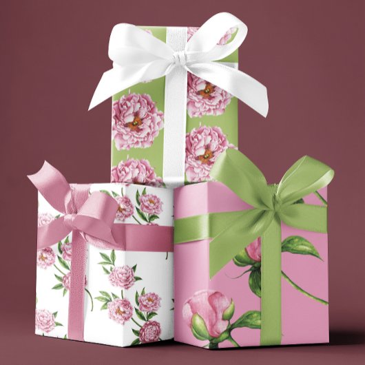 Peony Wrapping Paper Flat Sheet Set van 3