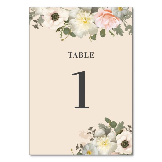 Peonys et Anémones Mariage Blush Numéro de table (Dos)