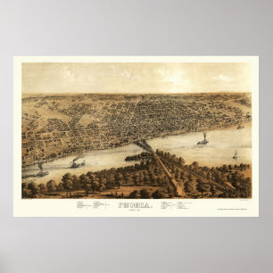 Peoria, IL Panoramic Map - 1867 Poster