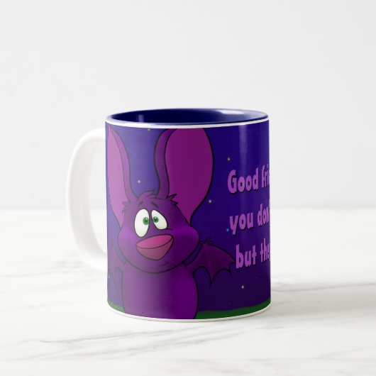Pepe the bat, w/quote op mok (Voorkant links)